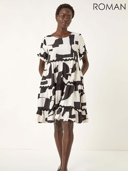 Roman Black Ric Rac Print Smock Dress (H69494) | AZN 154