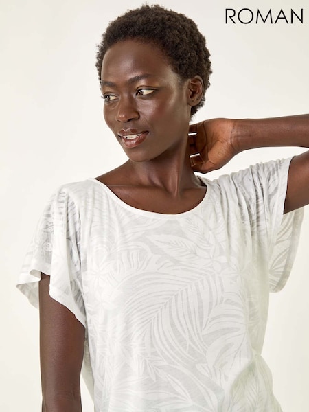 Branco - Roman Burnout Bubble Hem Blouse (H69496) | R$ 485