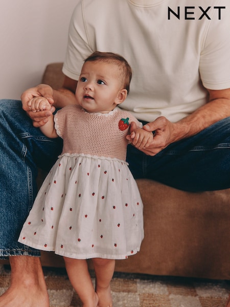 Pink Strawberry Crochet Baby Knitted Twofer Dress (0mths-2yrs) (H69506) | AED97 - AED107