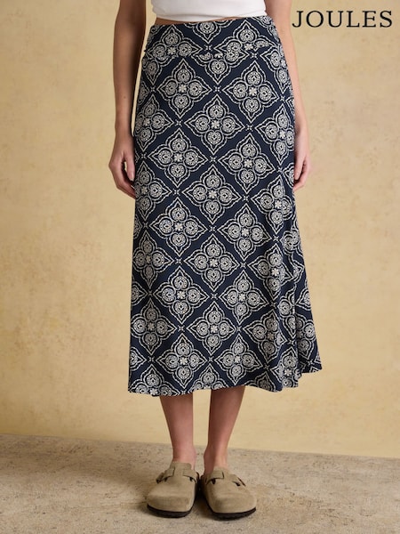 Joules Nia Navy Floral Jersey Midi Skirt (H69523) | OMR24