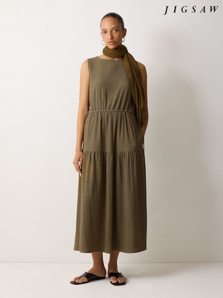 Jigsaw Olive Green Fine Crinkle Jersey Maxi Dress (H69608) | €210
