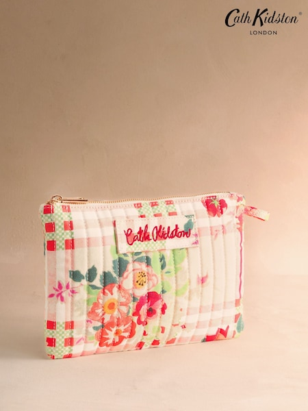Cath Kidston Cream Floral and Check Print Zip Pouch (H69623) | $55