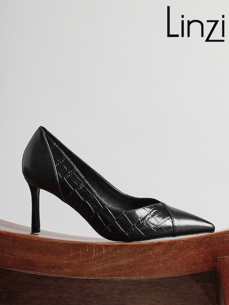 Linzi Black Gaia Mix Croc Court Heels (H69692) | AED221