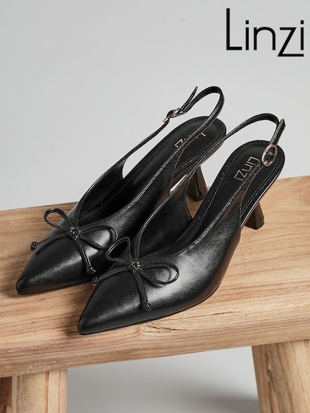 Linzi Black Ribbon Slingback Courts Heel With Front Bow Detail (H69693) | €50