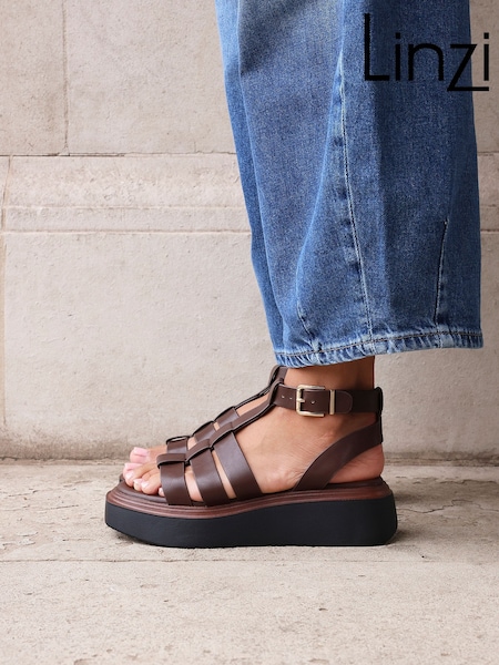 Linzi Brown Vault Strappy Flatform Sandals (H69702) | €53