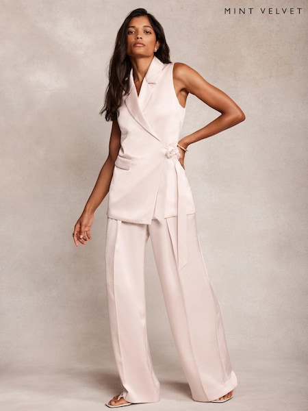 Mint Velvet Pink Longline Wrap Waistcoat (H69787) | €185