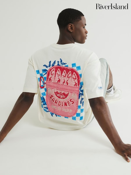 River Island White Boxy Fit Sardine T-Shirt (H69824) | R$ 255