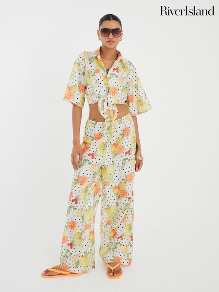 River Island White Fruit Print Beach Trousers (H69826) | R$ 395