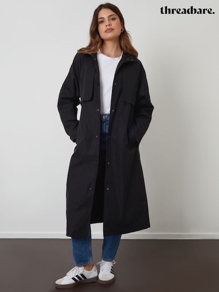 Threadbare Black Longline Hooded Trench Coat (H69867) | €86