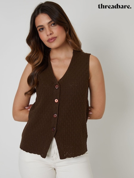 Maro - Threadbare Pointelle Knit Button Up Waistcoat Vest (H69877) | 179 LEI