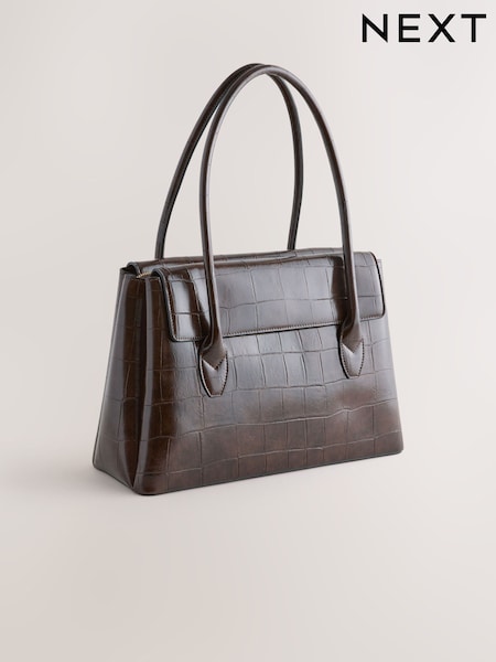 Chocolate Brown Croc Effect Shoulder Bag (H69890) | €62