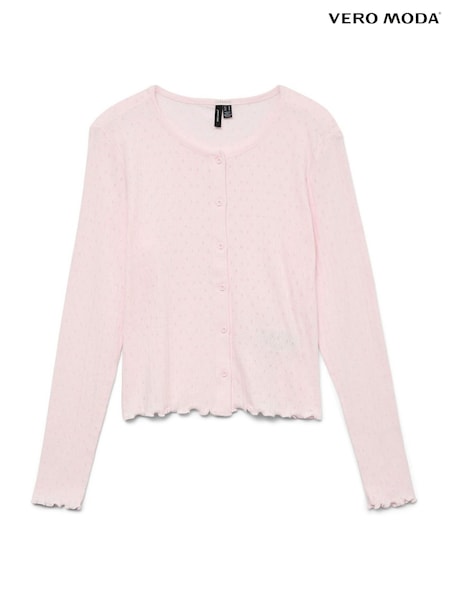 VERO MODA Pink Long Sleeve Pointelle Cardigan (H69919) | €32