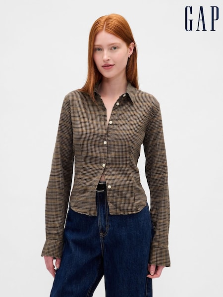 Gap Brown Check Flannel Fitted Check Shirt (H69948) | €53