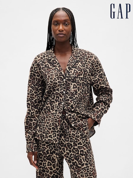 Gap Leopard Print Brown Poplin Pyjama Shirt (H69951) | €40