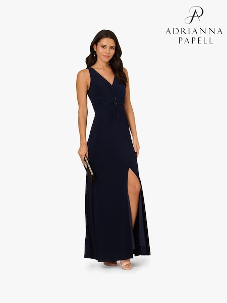 Adrianna Papell Blue Shirred Mermaid Jersey Gown (H69993) | AZN 499