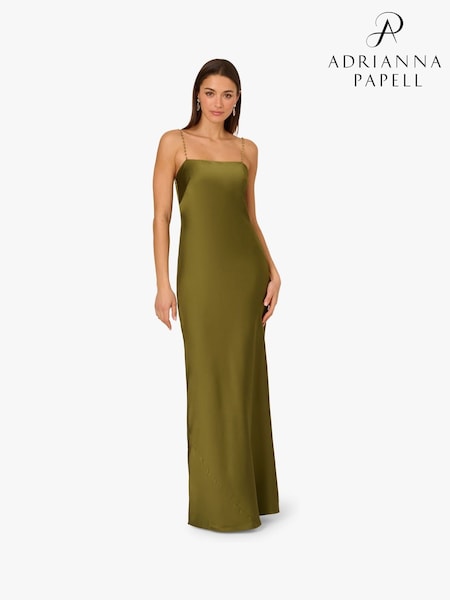 Adrianna By Adrianna Papell Green Stretch Satin Long Dress (H69994) | R$ 2.950
