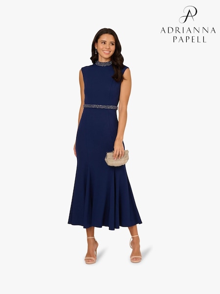Adrianna Papell Blue Pearl Crepe Trim Dress (H69998) | AZN 624