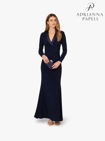 Adrianna Papell Blue Tuxedo Long Dress (H70011) | €256
