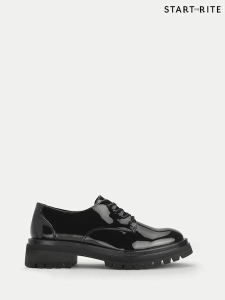 Start-Rite Girls Barcelona Chunky Lace Up Angry Angels Senior School Black Shoes (H70058) | 484 LEI