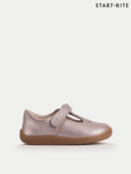 Start-Rite Girls Eternal Pink Pearlised Leather T-bar Rip-Tape First Walking Shoes (H70066) | AED268