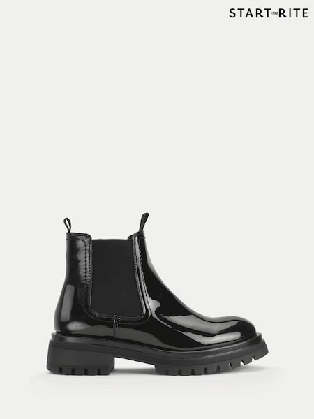 Start-Rite Senior Girls London Patent Chunky Chelsea Black Boots (H70069) | €88