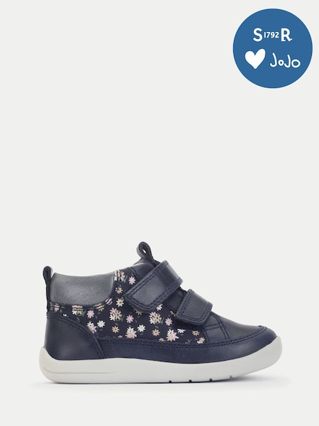 Start-Rite Girls Blue Rove Leather Double Rip-Tape Closed Floral Print First Ankle Boots (H70082) | 247 QAR