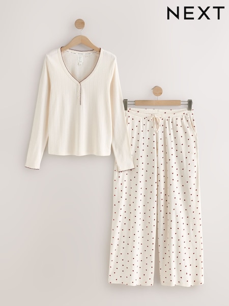 Cream Heart Pointelle Long Sleeve Pyjamas (H70146) | €36