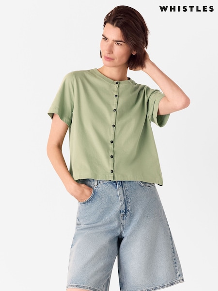 Whistles Green Round Neck Button Up T-Shirt (H70200) | € 92