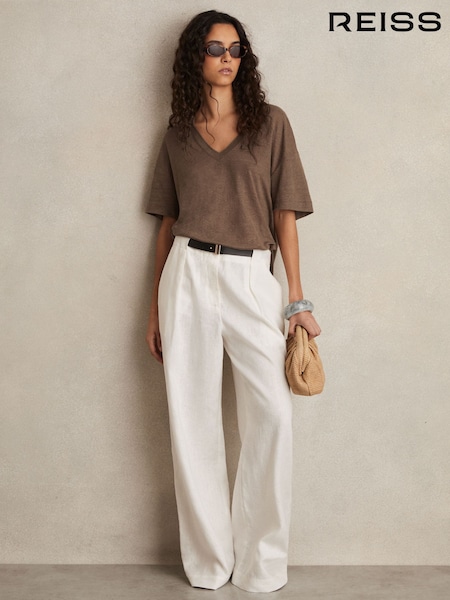 Reiss Ember Linen V-Neck T-Shirt (H70217) | 561 LEI