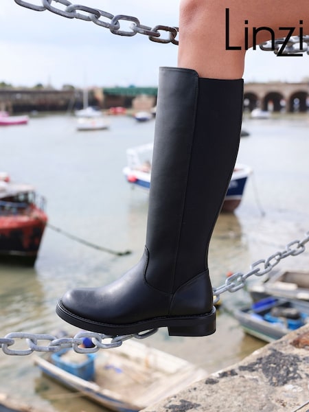 Linzi Black League High Leg Boots with Gusset Back (H70222) | €74