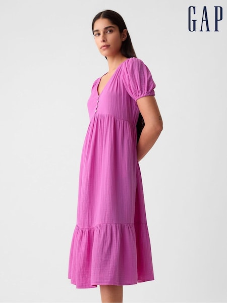 Gap Pink Crinkle Gauze V Neck Midi Dress (H70450) | €22.50