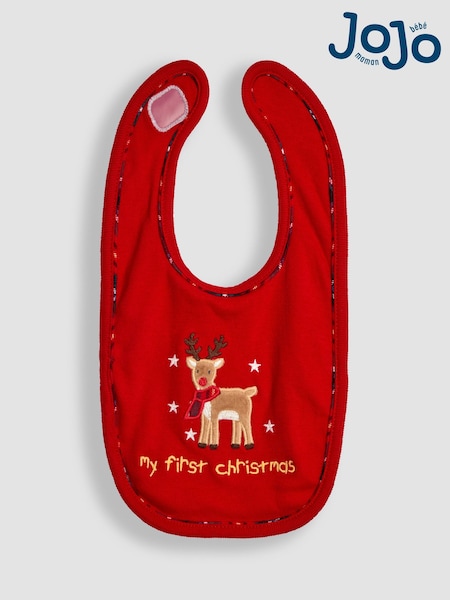 JoJo Maman Bébé Red Reindeer Bib (H70493) | AED41