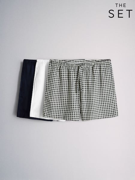 The Set 3 Pack Shorts With Linen Navy Blue/White/Gingham (H70535) | PKR 14,080
