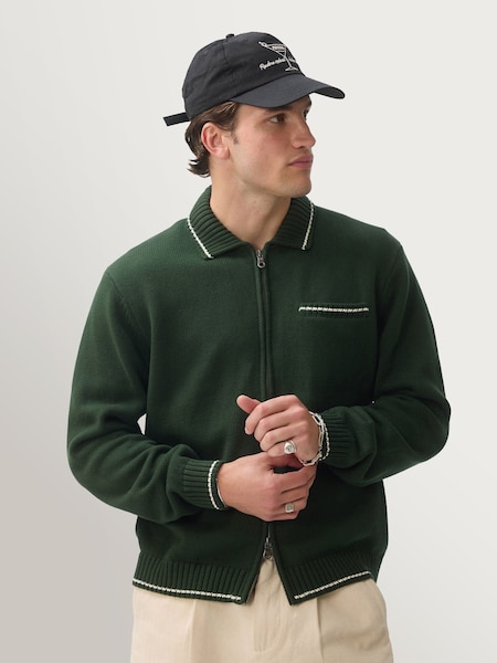 Percival Green Gardner Dense Knitted Zip Wool Cardigan (H70590) | AED932