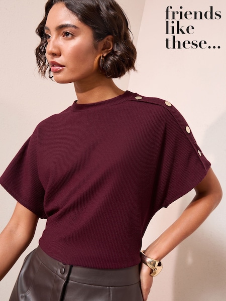 Friends Like These Burgundy Button Detail Short Sleeve Tunic (H70626) | 144 QAR