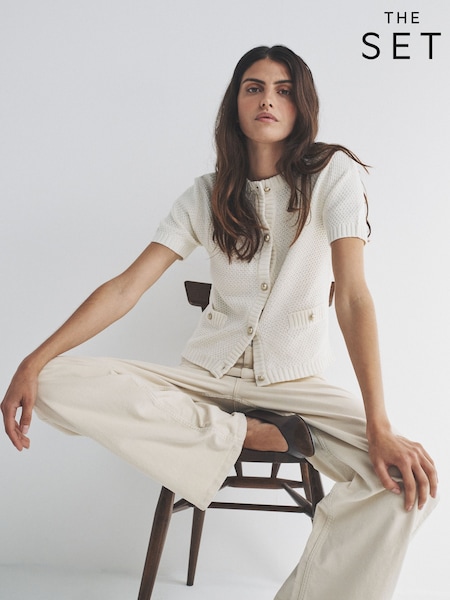 The Set Cream/Black 2 Pack Gold Button Knitted Short Sleeve Cardigans (H70629) | R$ 265