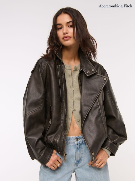 Abercrombie & Fitch Relaxed Fit Vegan Leather Bomber Jacket (H70812) | € 145