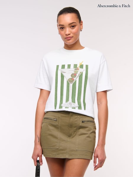 Abercrombie & Fitch Oversized Relaxed Fit Graphic Print White T-Shirt (H70818) | €36