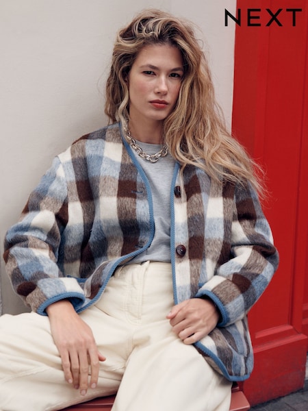 Brown and Blue - Checked Jacket (H70820) | ‏285 د.إ.‏