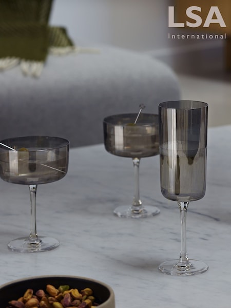LSA International Set of 2 Grey Lunar Champagne Flutes 210ml (H70967) | €34
