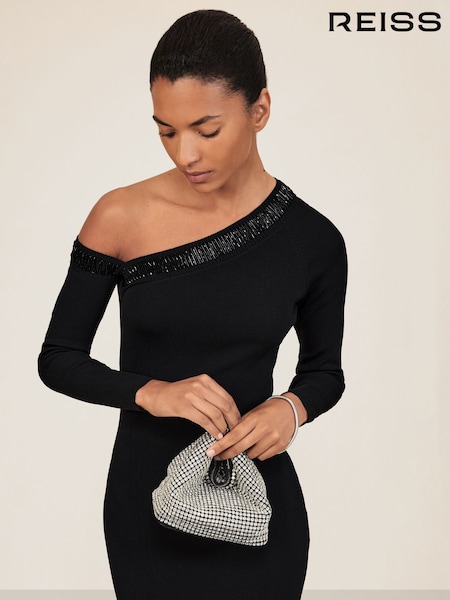 Reiss Black Zaide Bead-Detail Off-Shoulder Knit Dress (H70996) | €301