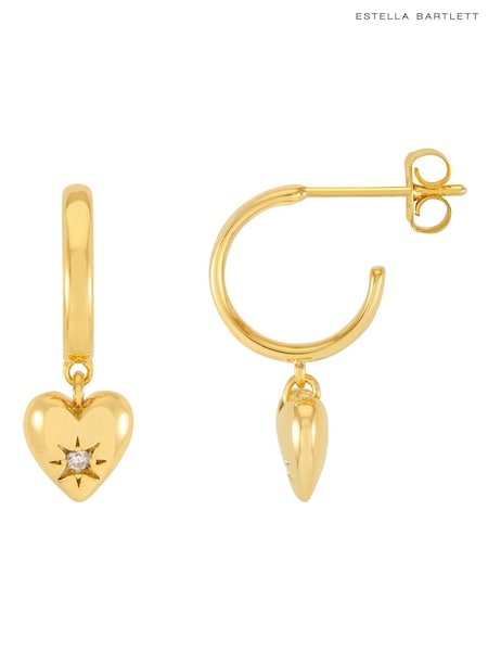 Estella Bartlett Gold Tone Puffed Heart Hoop Earrings with Pave Star (H71082) | €33