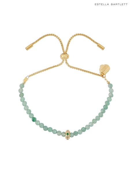 Estella Bartlett Gold Tone Aventurine Amelia Bracelet with Pave Charm (H71085) | €32