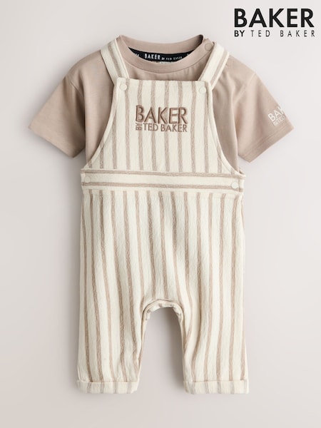 Baker by Ted Baker Stone Striped Dungaree and Short Sleeve T-Shirt Set (H71232) | $81 - $88