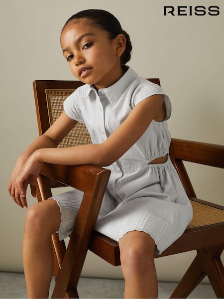 Reiss Blue Elliot 9-13 yrs Cotton Embroidered Cut-Out Dress (H71252) | ₪518