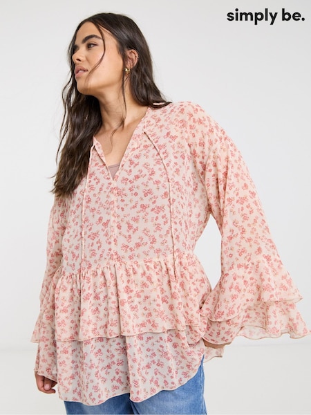 Simply Be Pink Ruffle Georgette Smock Blouse (H71255) | €45