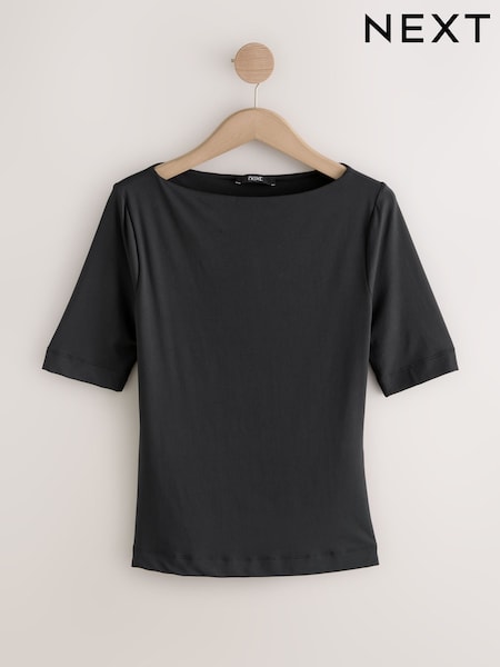 Black Soft Touch Slash Neck Half Sleeve T-Shirt (H71280) | AED92