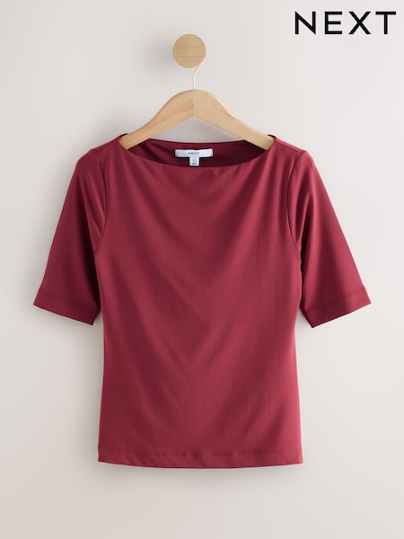 Cranberry Red Soft Touch Slash Neck Half Sleeve T-Shirt (H71285) | €23