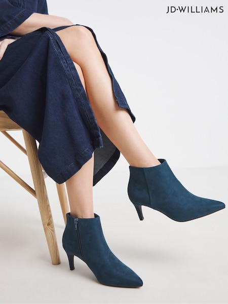 JD Williams Blue Extra Wide Fit Kitten Heel Pointed Toe Shoes Boots (H71292) | €63