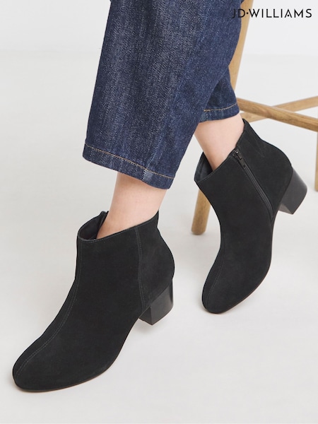JD Williams Black Wide Fit Low Block Heel Suede Ankle Boots (H71302) | €83